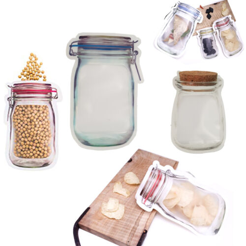 3 BUSTINE A FORMA DI BARATTOLO SACCHETTO CUCINA CHIUSURA ERMETICA CONSERVA