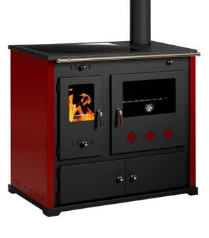 Stufa a legna Practik lux Eco, piastra superiore in ghisa canna fumaria destra