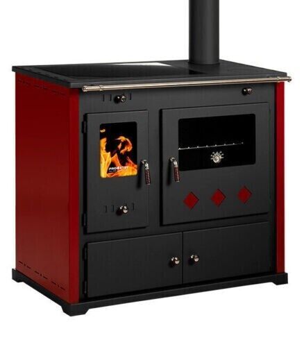 Stufa a legna Practik lux Eco, piastra superiore in ghisa canna fumaria destra