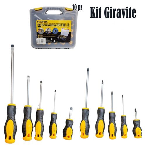 SET 10 PZ CACCIAVITI GIRAVITI MAGNETICI CON PUNTA A TAGLIO E CROCE VALIGIETTA