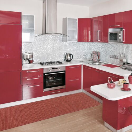 Tappeto Cucina Tinta Unita Striato 54x240 Cm Bordato Assorbente Passatoia Casa Antiscivolo Bordeaux