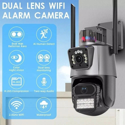 Telecamera di Sicurezza WiFi 4K PTZ Impermeabile IP66 Doppio Obiettivo APP ICSEE