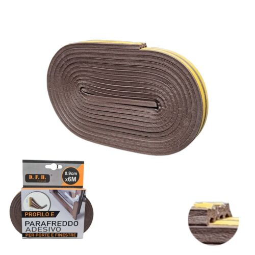 GUARNIZIONE ADESIVA PARAFREDDO 6 MT PARASPIFFERI PORTE FINESTRE MARRONE 9MM E