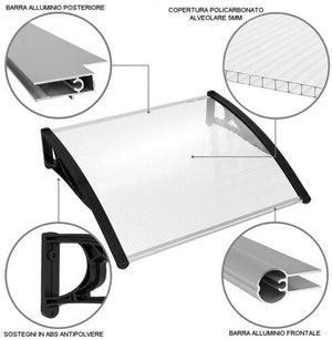 Pensilina Tettoia Modulare 120x80 Cm Tetto Esterno Alveolare Policarbonato Resistente Trasparente