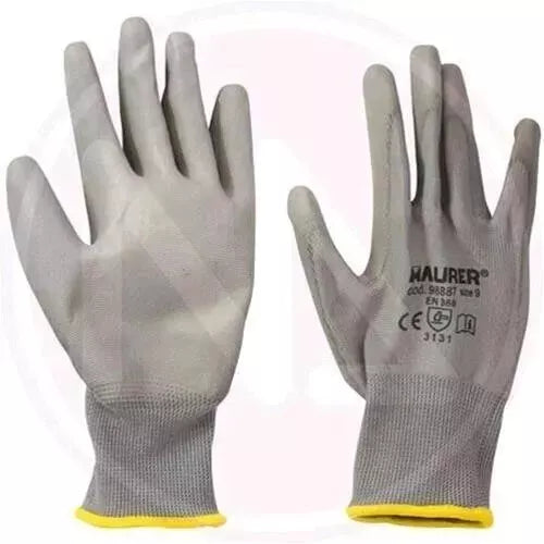 GUANTI da LAVORO in POLIURETANO GRIGIO Mod. SEATTLE MAURER Taglia 9 Conf. 12 pz