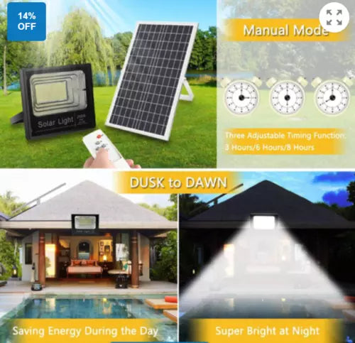 4 X FARO LED 100 Watt SMD Luce Bianca Con PANNELLO SOLARE E SENSORE telecomando