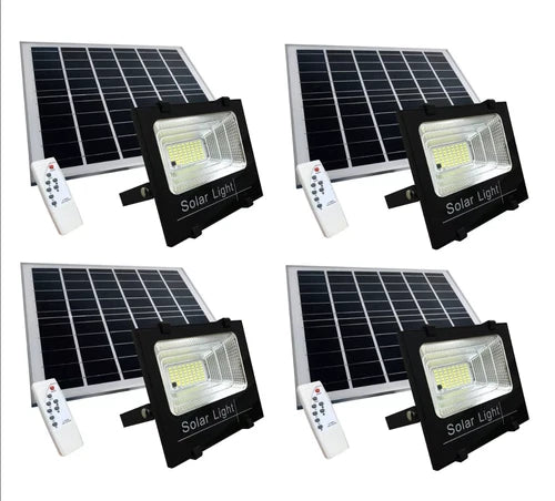 4 X FARO LED 100 Watt SMD Luce Bianca Con PANNELLO SOLARE E SENSORE telecomando