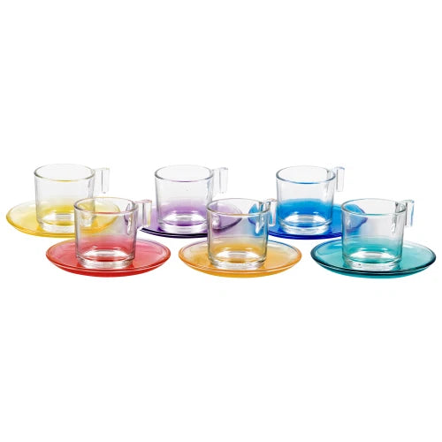 Set 6 Tazzine Caffè SEA in Vetro 9 cl con Piattino – Colori Assortiti