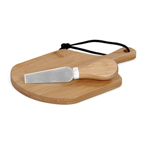 Set 2 Pezzi Malga – 1 Coltello Formaggio con Tagliere in Bamboo 13x20 cm
