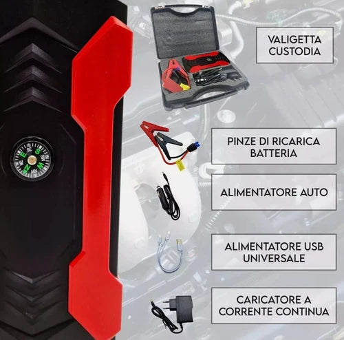 AVVIATORE AUTO CARICABATTERIE 15000 PORTATILE EMERGENZA TORCIA JUMP STARTER