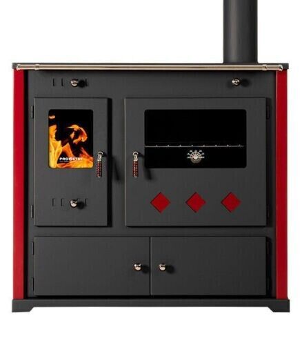 Stufa a legna Practik lux Eco, piastra superiore in ghisa canna fumaria destra