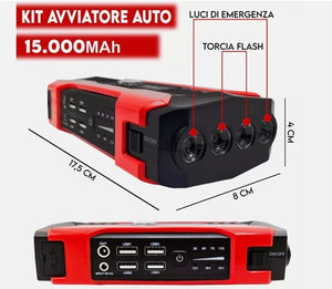 AVVIATORE AUTO CARICABATTERIE 15000 PORTATILE EMERGENZA TORCIA JUMP STARTER