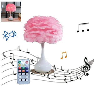 LAMPADA LED RGBW CON PIUME ROSA TAVOLO COMODINO BLUETOOTH TELECOMANDO MUSICA