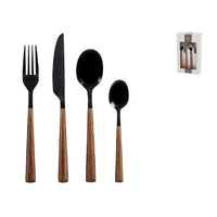 Servizio 24 posate tavola sylva in acciaio inox finitura nero lucido manico in abs effetto legno