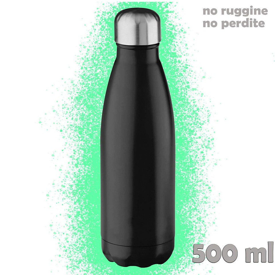 PORTATILE BORRACCIA BOTTIGLIA D'ACQUA ACCIAIO INOX TERMICA CALDO FREDDO 500 ML