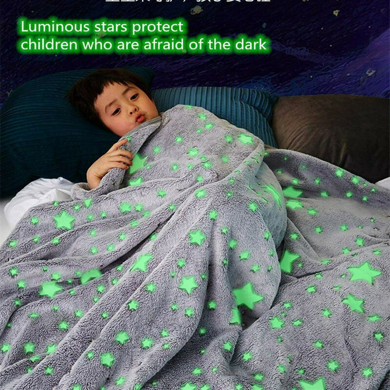 COPERTA PLAID LUMINOSA CALDA MAGICA STELLE FLUORESCENTE MORBIDA 120X150 CM