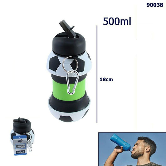 BORRACCIA SPORTIVA BOTTIGLIA 500ML PALESTRA PIEGHEVOLE PALLONE CALCIO 90038