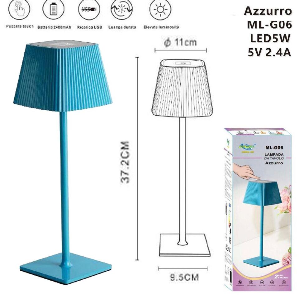 LAMPADA TAVOLO TOUCH LED MODERNA RICARICABILE BAR HOTEL RISTORANTE AZZURRO MLG06