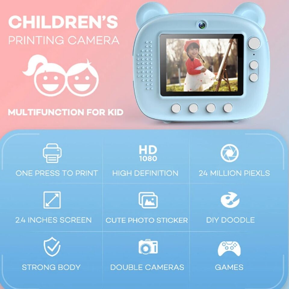 FOTOCAMERA STAMPA ISTANTANEA BAMBINI FOTO TERMICA MACCHINA FOTOGRAFICA DIGITALE