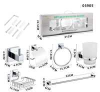 KIT COMPLETO 6 ACCESSORI BAGNO ASTA SAPONE WC GANCIO PORTA ASCIUGAMANO 03905