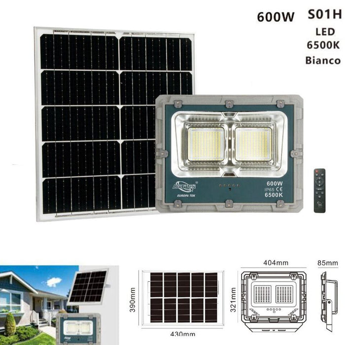 FARO LED CON PANNELLO SOLARE LUCE FREDDA FARETTO LED CASA GIARDINO ESTERNO 600W