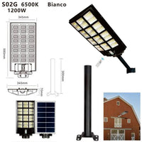 FARO LAMPIONE STRADALE PANNELLO SOLARE PALO TELECOMANDO SENSORE MOVIMENTO 1200W