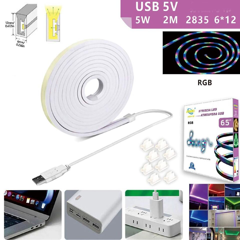 STRISCIA LED FLESSIBILE PER GANCI CON BINARIO SOFFITTO SCRITTA USB LUCE RGB