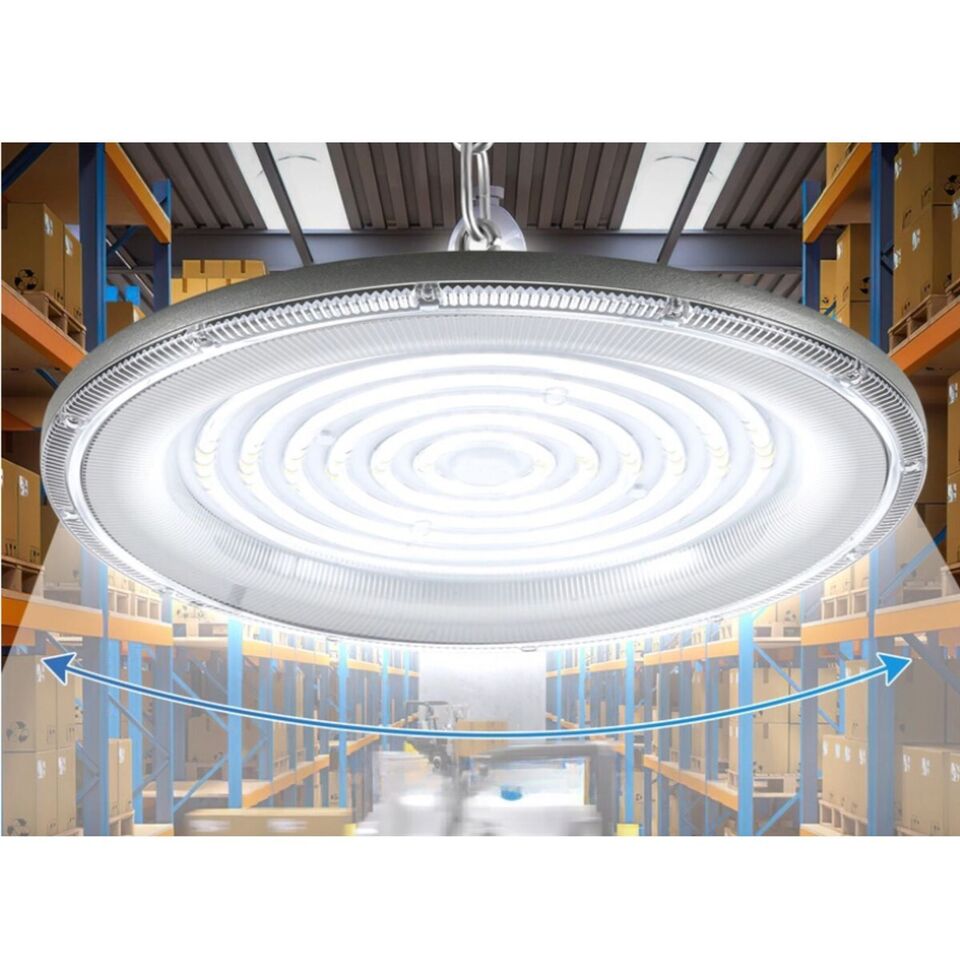 FARO INDUSTRIALE LED 200W DISCO ROTONDO UFO IP65 PLAFONIERA CAMPANA 6500K