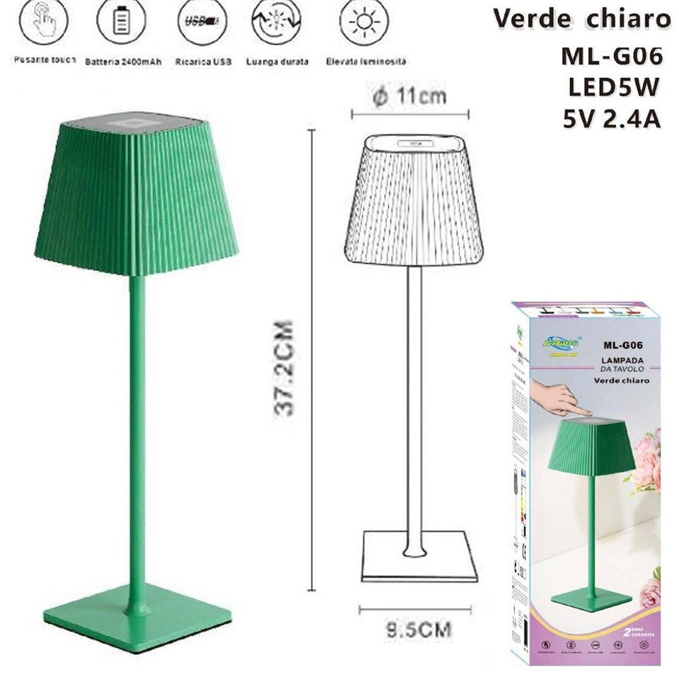 LAMPADA TAVOLO TOUCH LED MODERNA RICARICABILE BAR HOTEL RISTORANTE VERDE ML-G06