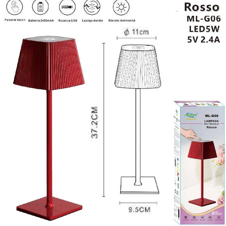 LAMPADA TAVOLO TOUCH LED MODERNA RICARICABILE BAR HOTEL RISTORANTE ROSSO ML-G06