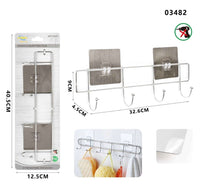 PORTA ASCIUGAMANI CON 4 GANCI BAGNO PARETE SALVIETTE GANCIO CASA ADESIVO 03482