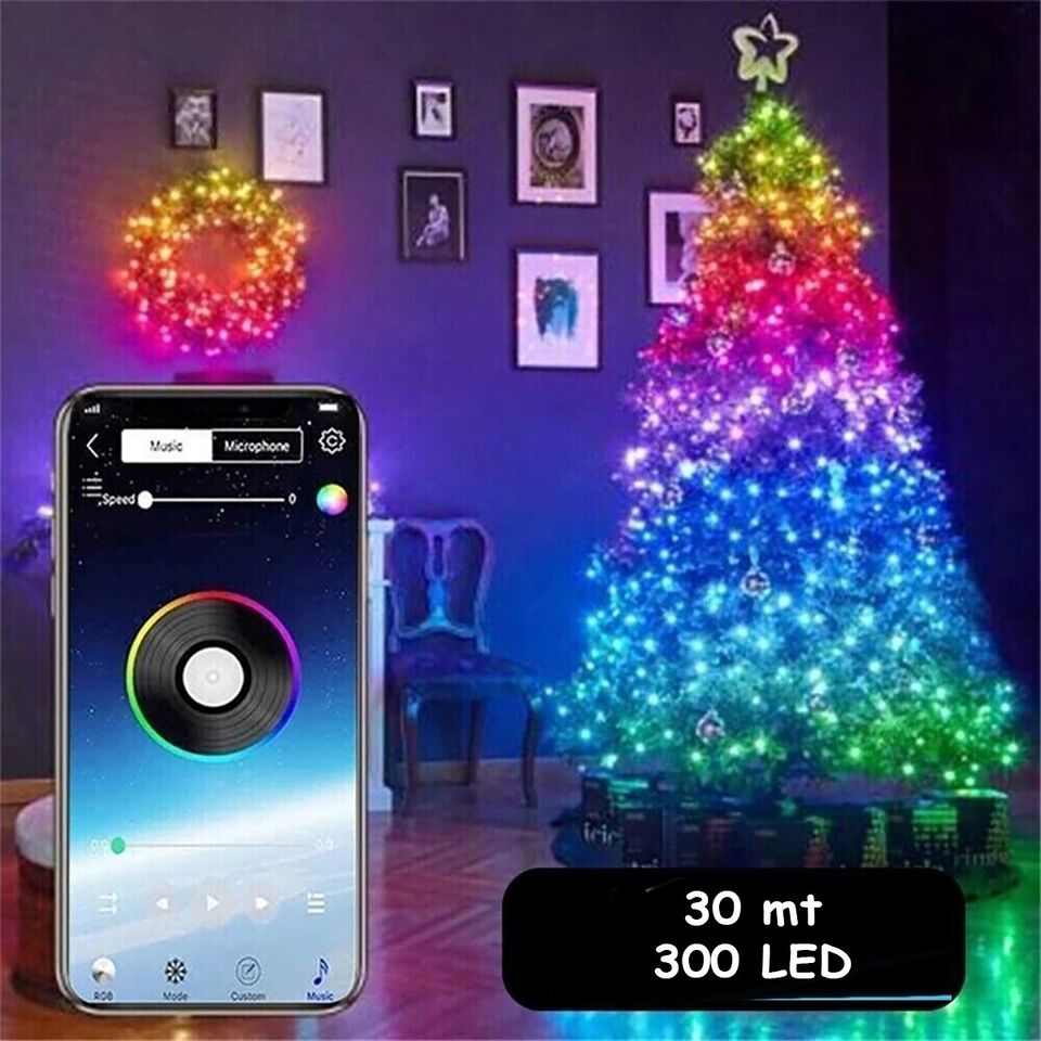 STRISCIA 300 LED 30MT BLUETOOTH RGB SMART APP LUCI DI NATALE IP20 ALBERO