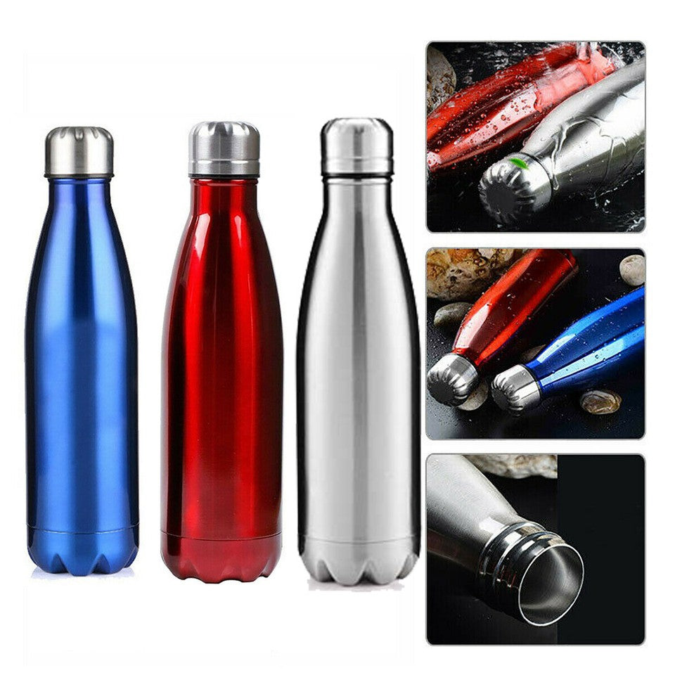 PORTATILE BORRACCIA BOTTIGLIA D'ACQUA ACCIAIO INOX TERMICA CALDO FREDDO 500 ML