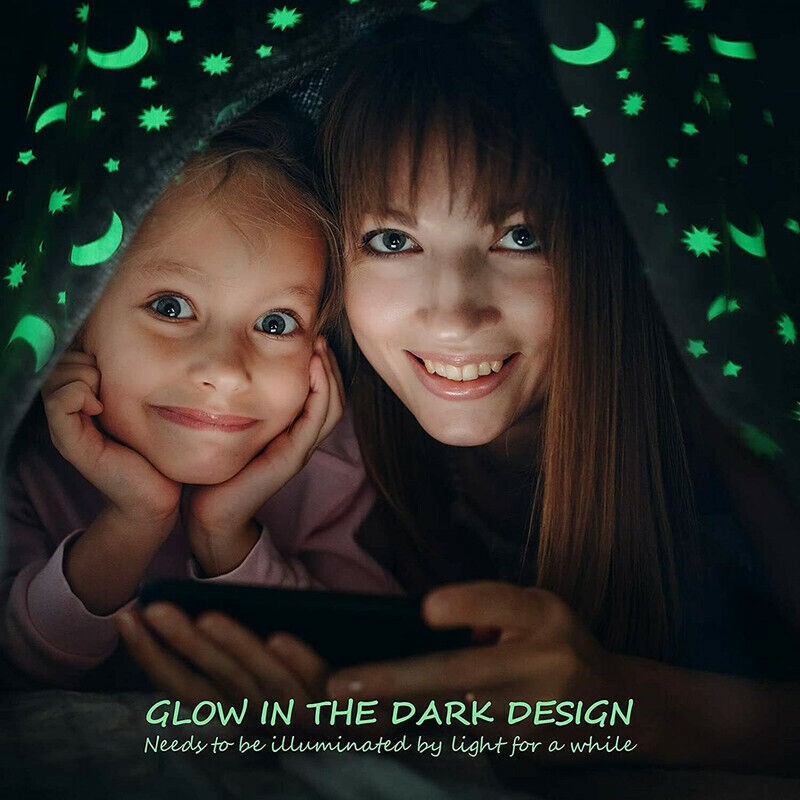 COPERTA PLAID LUMINOSA CALDA MAGICA STELLE FLUORESCENTE MORBIDA 120X150 CM