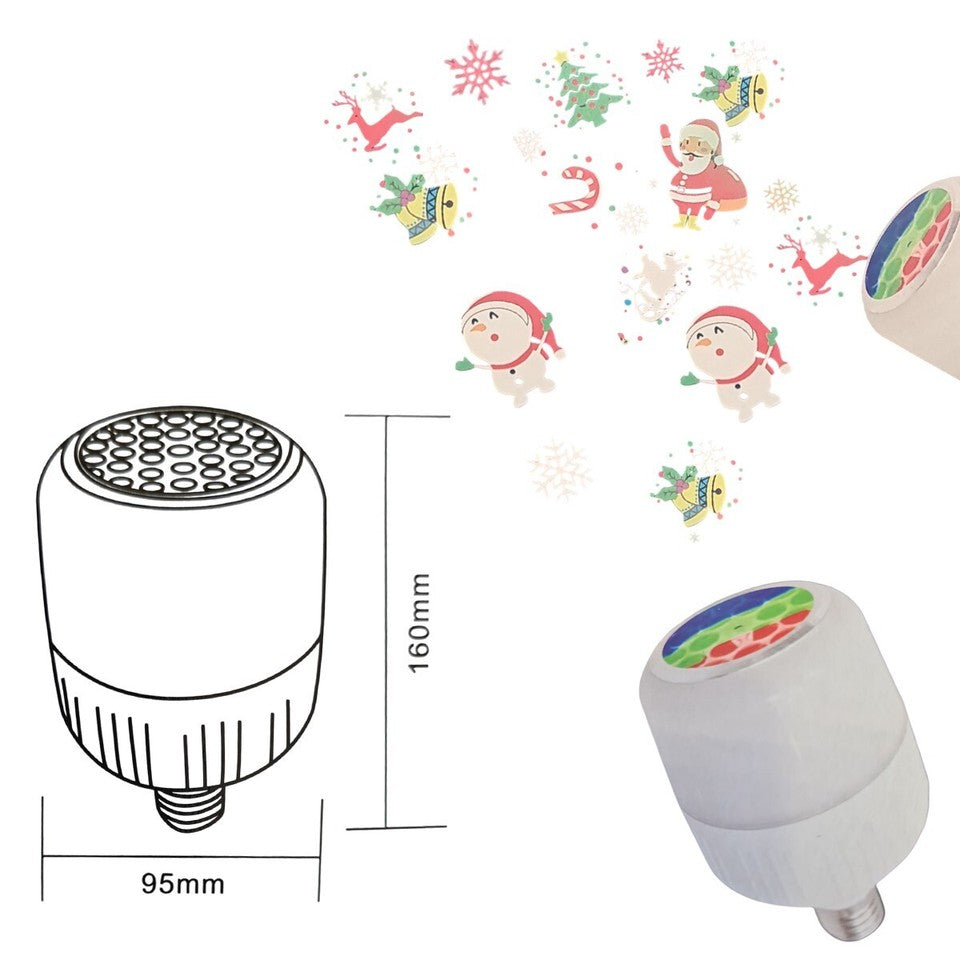 LAMPADA LAMPADINA LED RGB ROTANTE EFFETTO LUCI PROIETTORE E27 BABBO NATALE RENNE