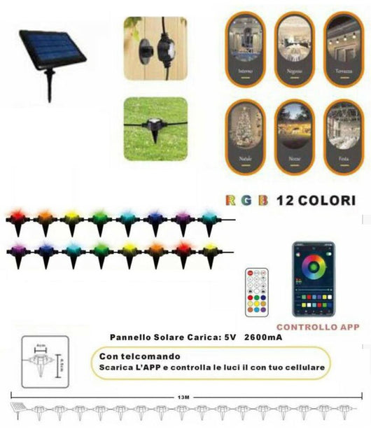 CATENA SMART LED RGB SEGNAPASSO TERRA MURO 16 LAMPADINE SOLARE ESTERNE IP65 F16C