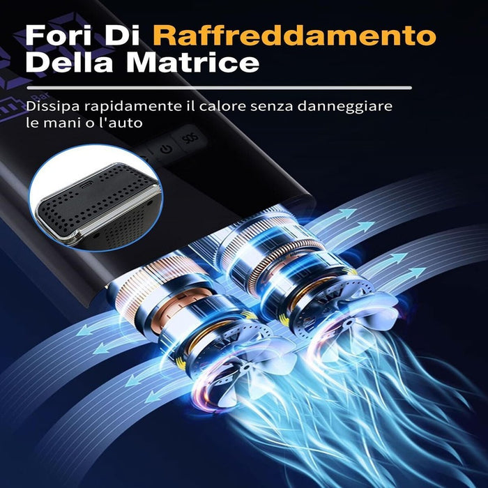 MINI COMPRESSORE AD ARIA AUTO PORTATILE GONFIATORE RICARICABILE DISPLAY LED AUTO