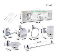 KIT COMPLETO 6 ACCESSORI BAGNO ASTA SAPONE WC GANCIO PORTA ASCIUGAMANO 03903