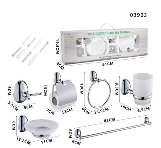 KIT COMPLETO 6 ACCESSORI BAGNO ASTA SAPONE WC GANCIO PORTA ASCIUGAMANO 03903