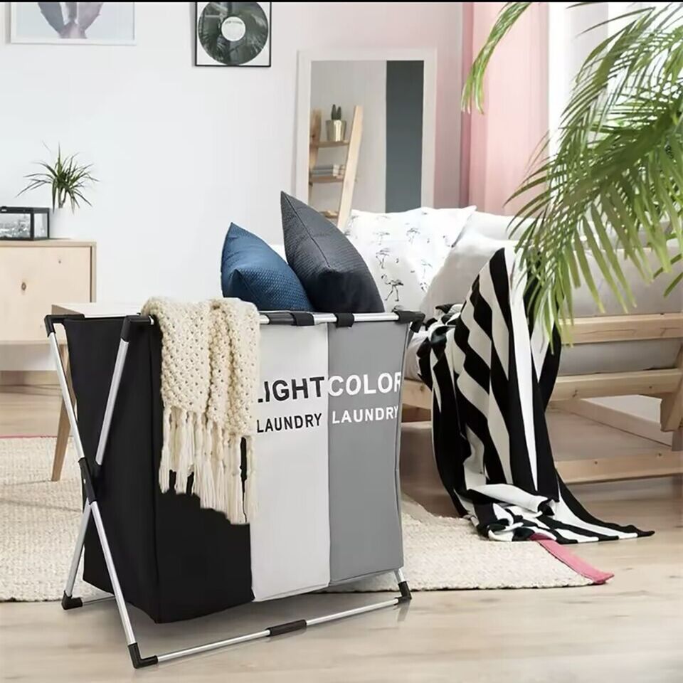 CESTO 3 CONTENITORI PORTA BIANCHERIA PANNI SPORCHI CONTENITORE BAGNO LAVANDERIA