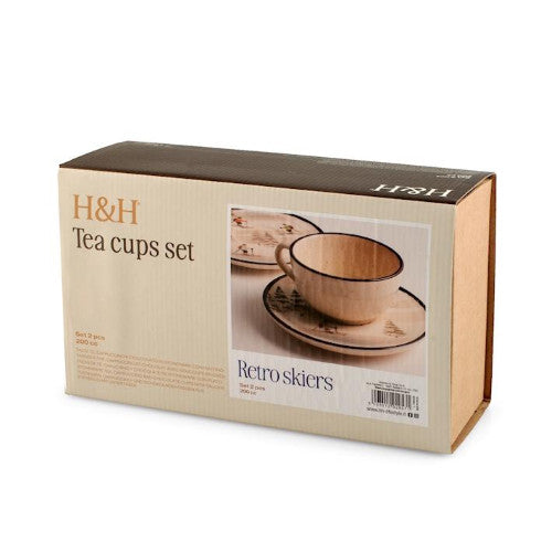 Confezione 2 tazze th? con piatto retro skier