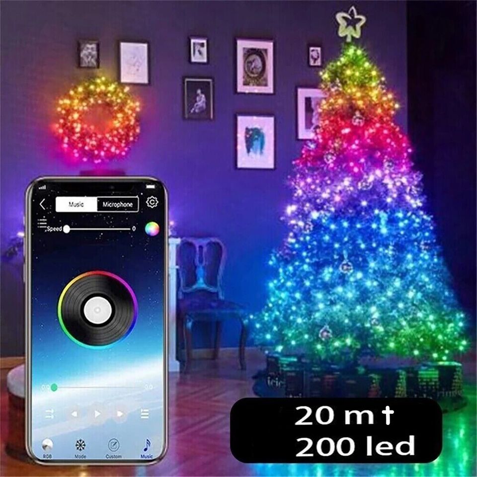 STRISCIA 200 LED 20MT BLUETOOTH RGB SMART APP LUCI DI NATALE IP20 ALBERO