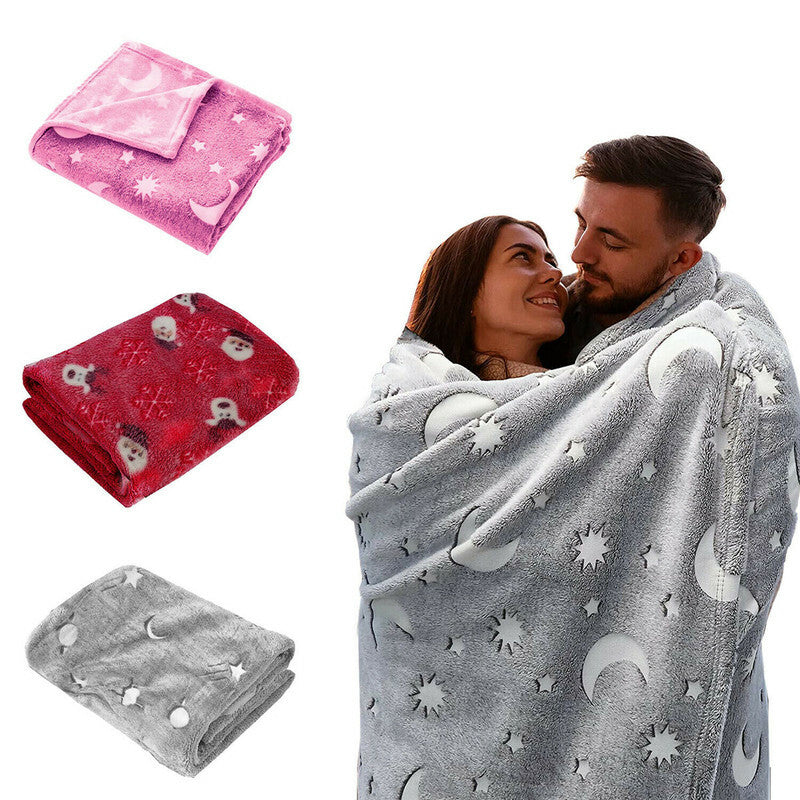 COPERTA PLAID LUMINOSA CALDA MAGICA STELLE FLUORESCENTE MORBIDA 120X150 CM