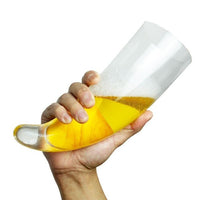 Corno birra viking in vetro con supporto in legno