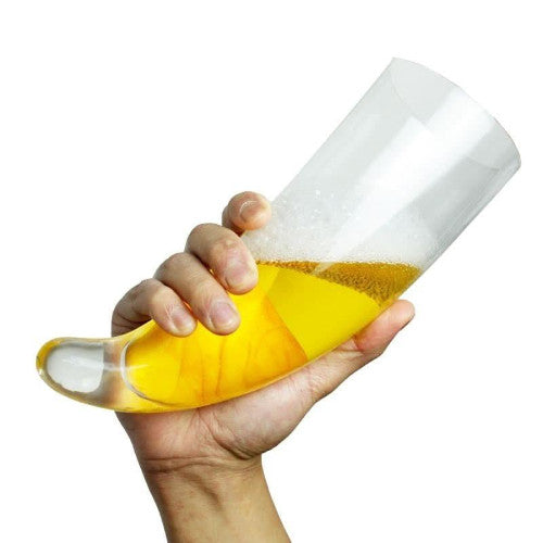 Corno birra viking in vetro con supporto in legno