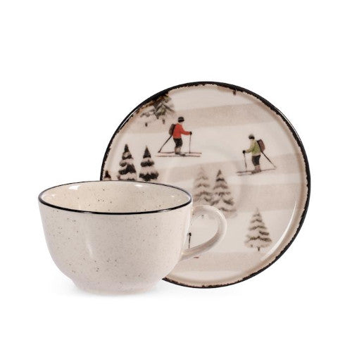 Confezione 2 tazze th? con piatto retro skier