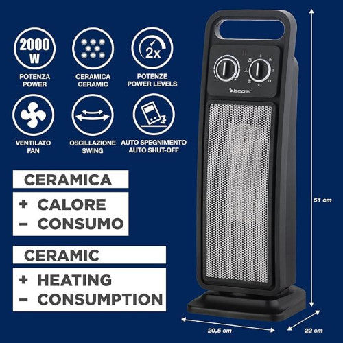 Termoventilatore ceramico a torretta 2000W