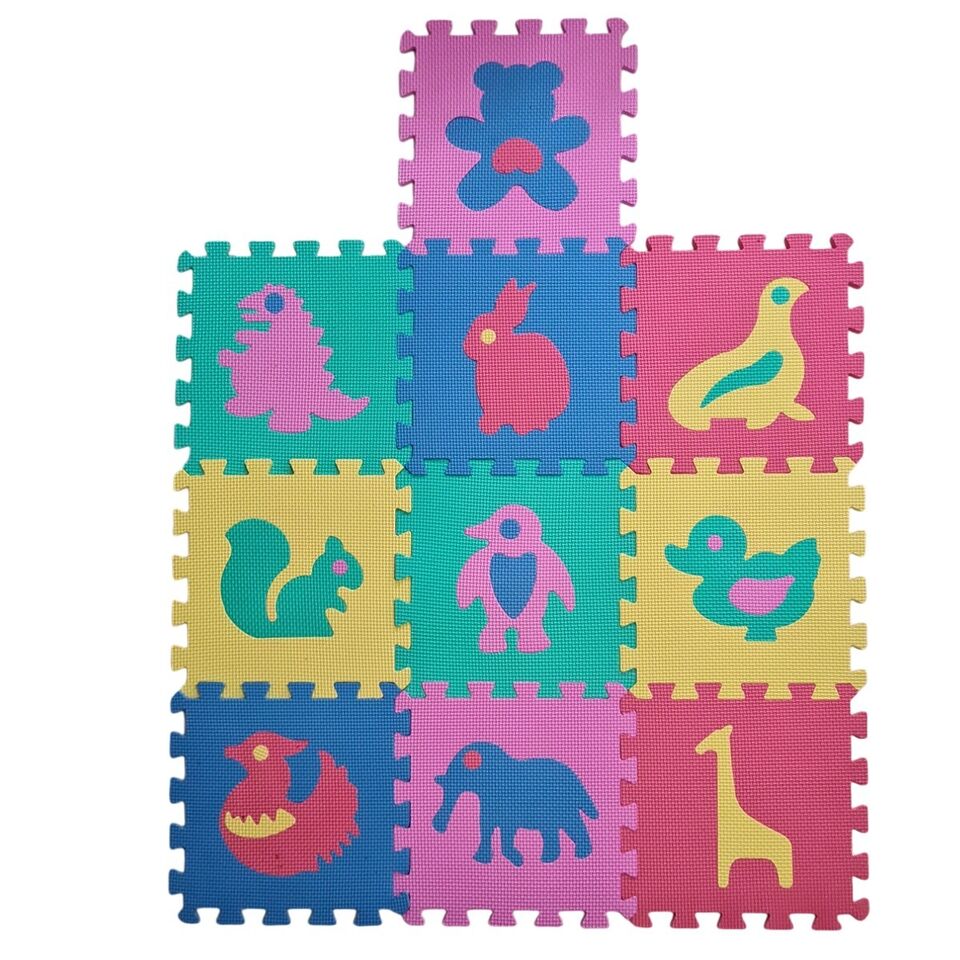 10 TAPPETINO TAPPETO PUZZLE CON ANIMALI COLORATI GIOCO BAMBINO 29CM GOMMA EVA