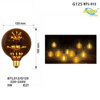 LAMPADINA LED 3W LUCE CALDA ATTACCO E27 SFERA GLOBO G125 STELLA LUMINOSA 2200K