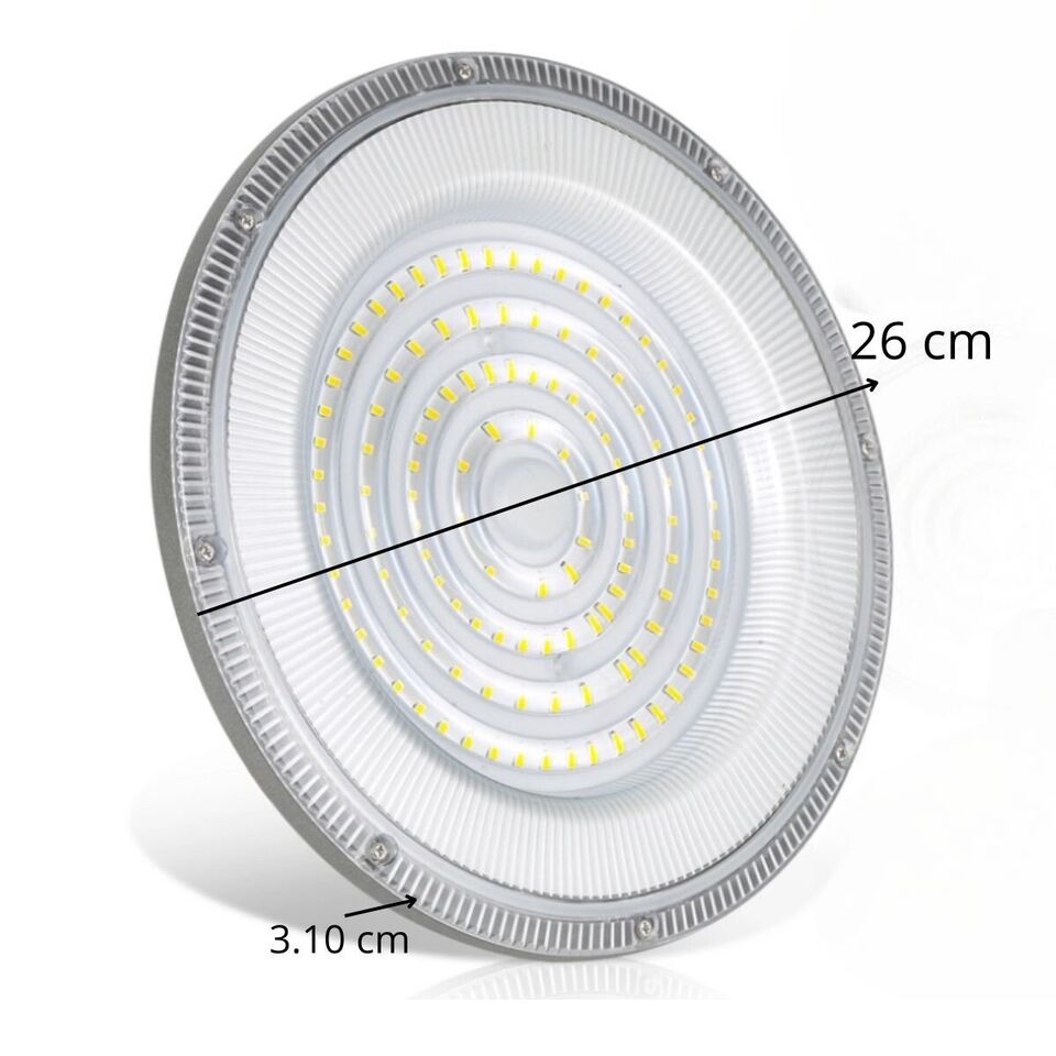 FARO INDUSTRIALE LED 100W DISCO ROTONDO UFO IP65 PLAFONIERA CAMPANA 6500K